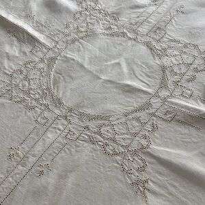 Gorgeous vintage Cream colored Tablecloth with embroidery